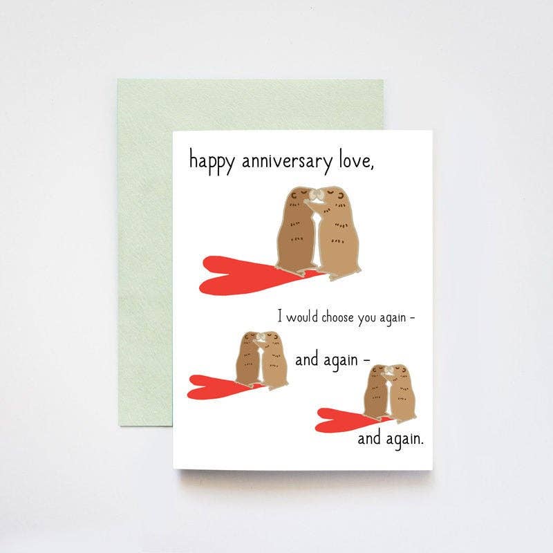 ILOOTPAPERIE - Groundhog Day Happy Anniversary Love Greeting Card: 4.25" x 5.5"