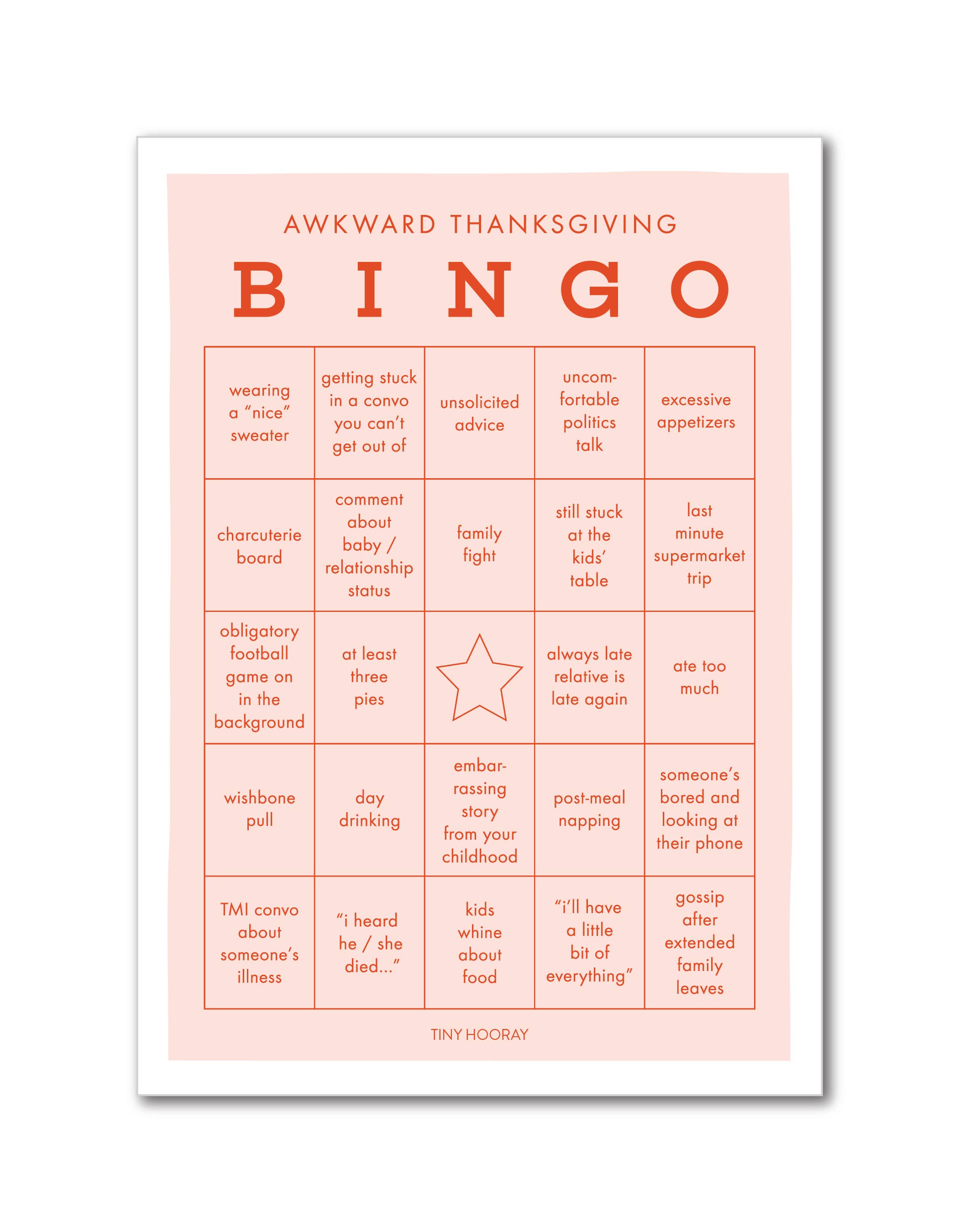 Tiny Hooray - Awkward Thanksgiving Bingo Game