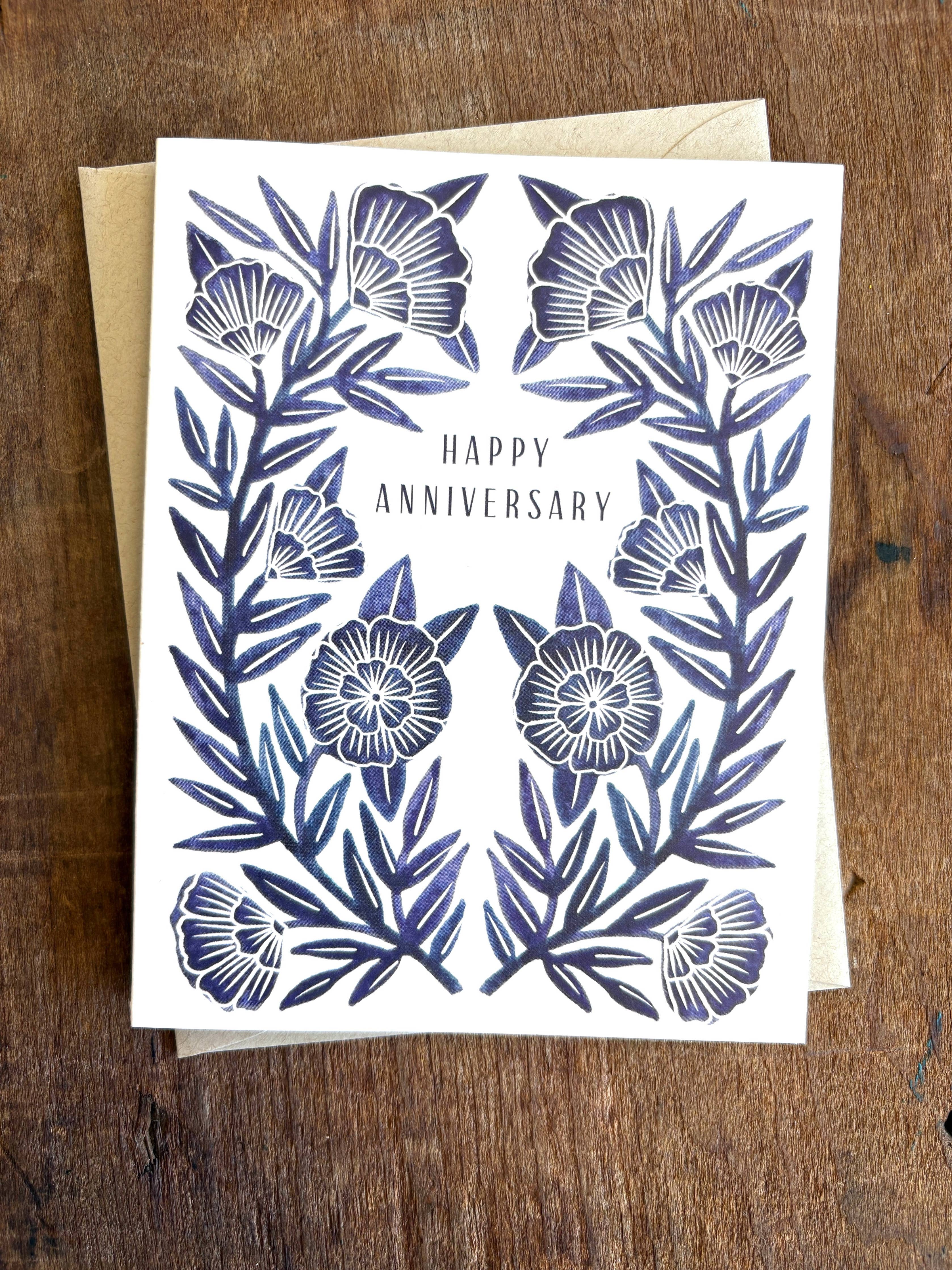 Katharine Watson - "Happy Anniversary" Blue Greeting Card