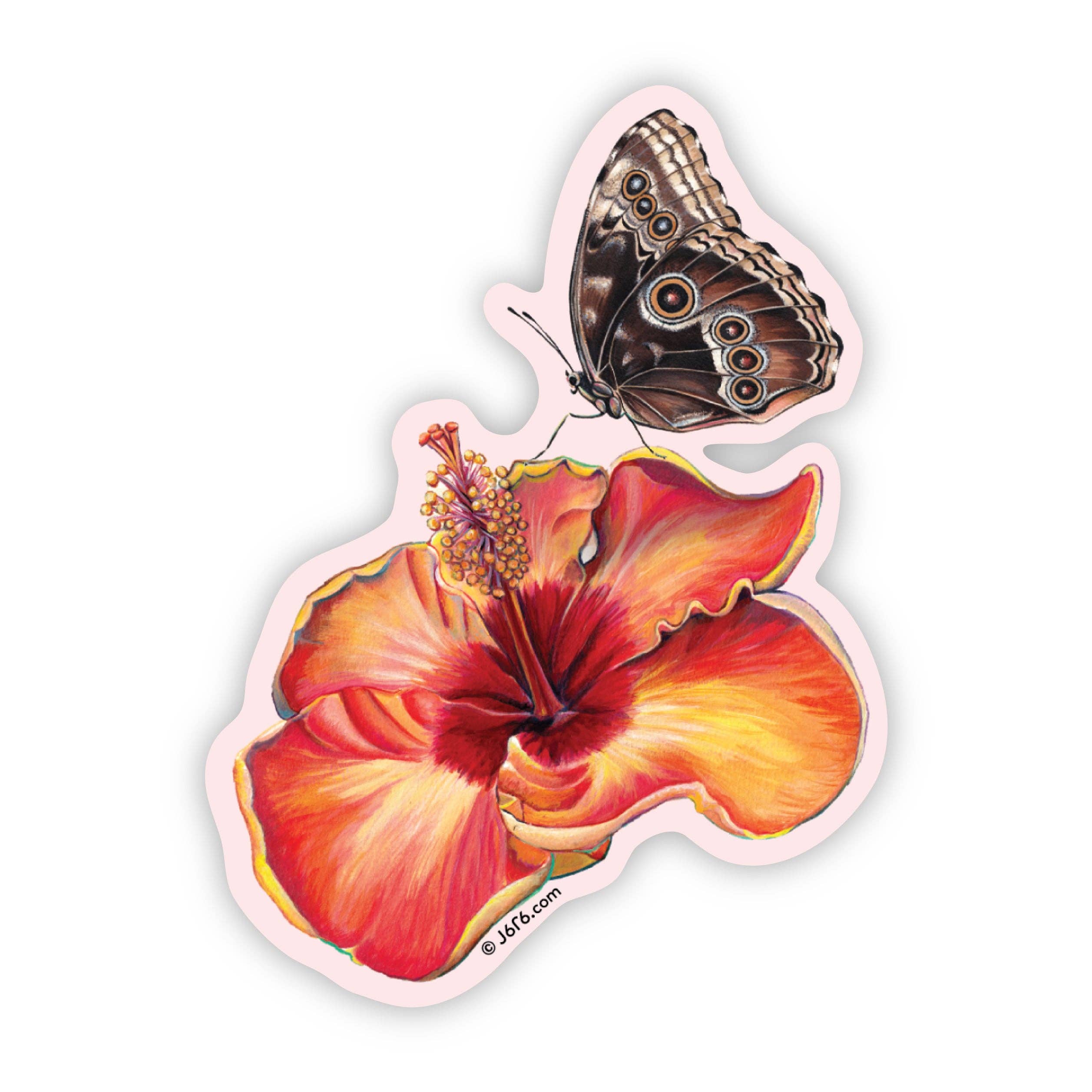 J6R6 - Hibiscus & Butterfly Vinyl Sticker