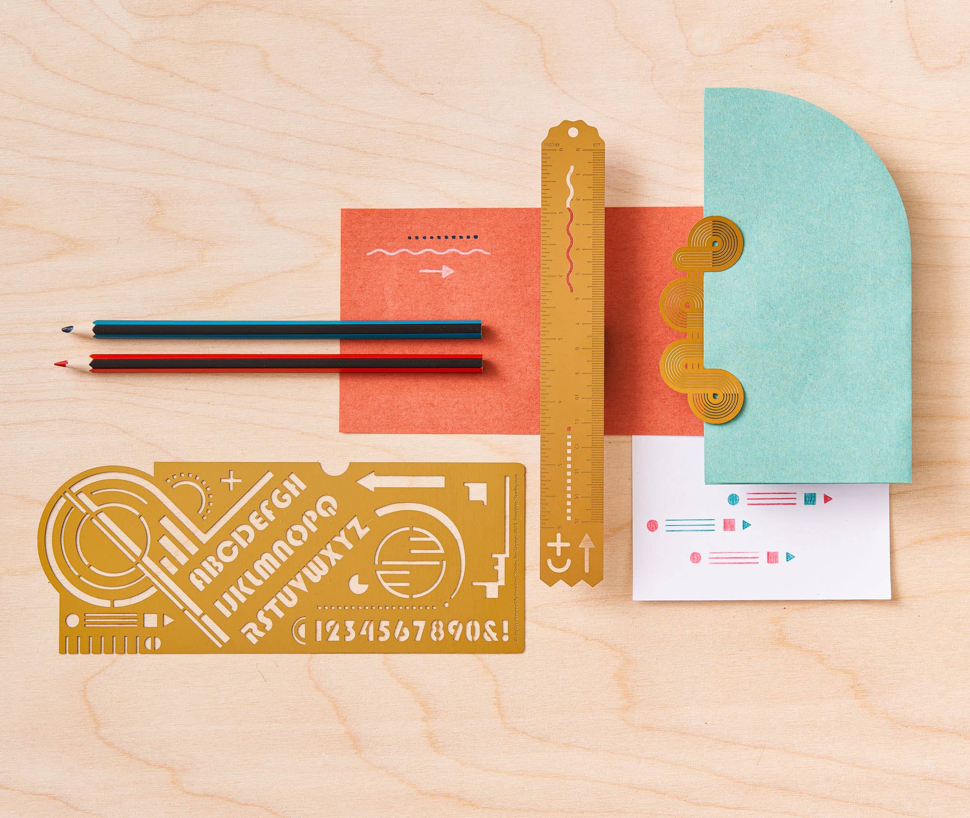 Another Studio - Bauhaus design, Craft Art Drawing Stencil in Brass Metal