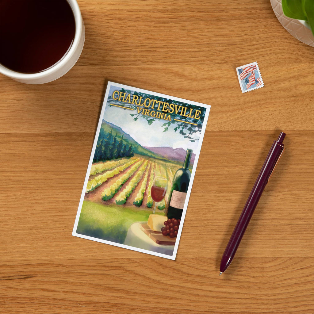 Lantern Press - PREMIUM POSTCARDS Charlottesville, Virginia Wine Vineyard