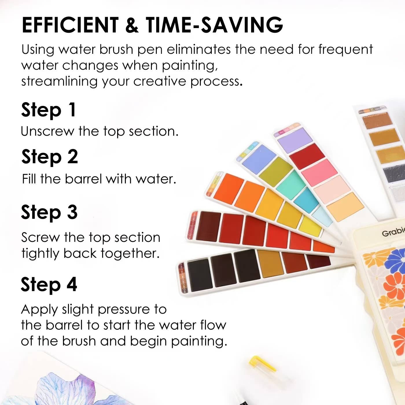 Grabie - Foldable Watercolor Set Of 56 With Water Brush Pen