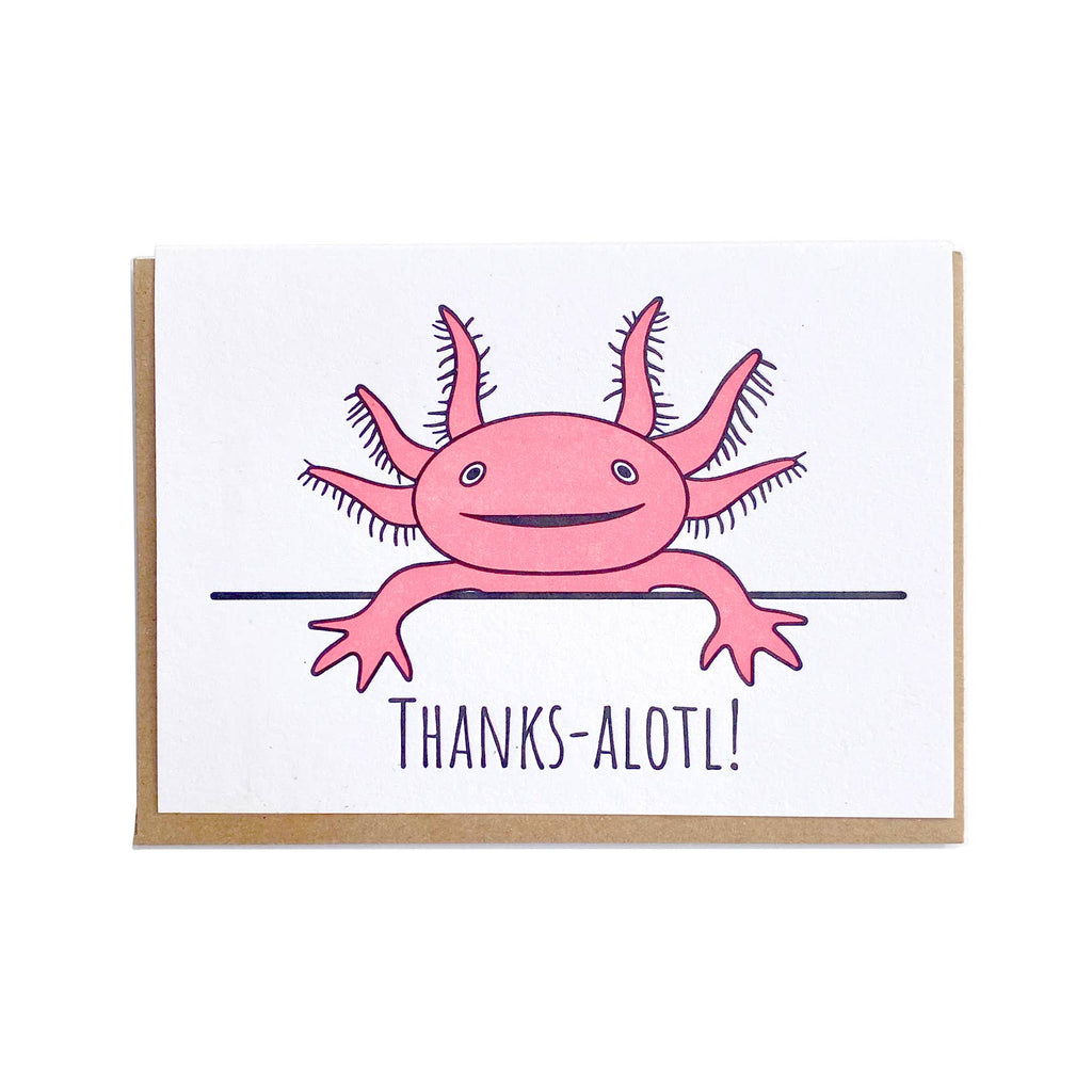 Lady Pilot Letterpress - Axolotl Thanks Greeting Card
