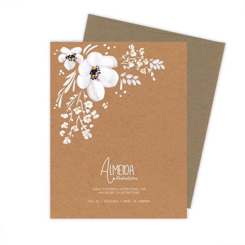 Almeida Illustrations - Kraft Happiest Wedding Day White Floral Card