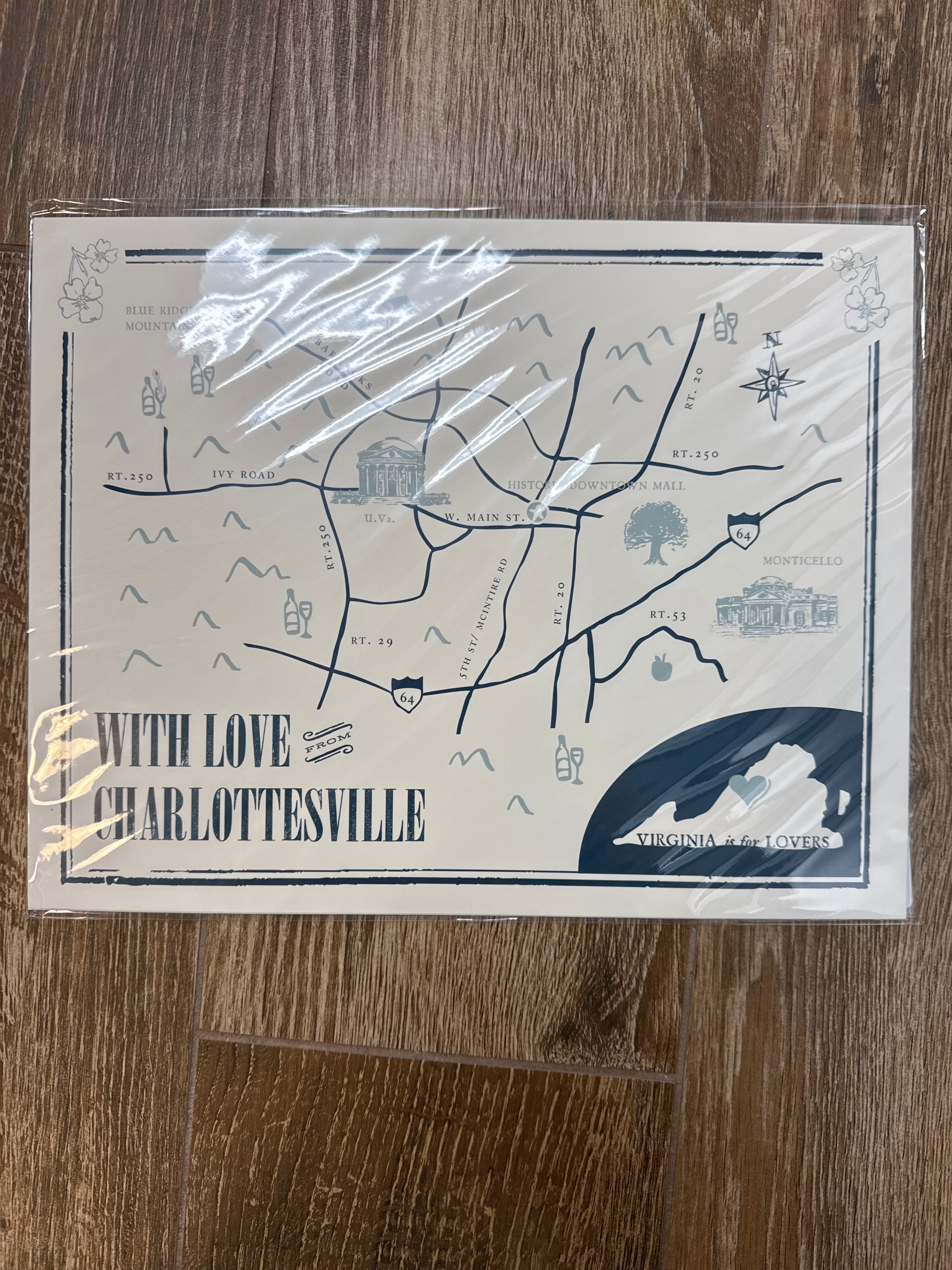 RPS, 11X14 LARGE MAP OF CVILLE, BLUE, GREEN, ROCK PAPER SCISSORS