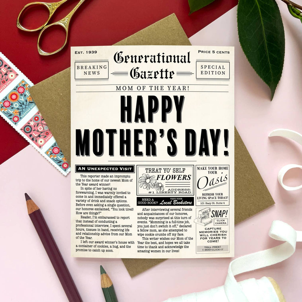 Morgan Swank Studio - Vintage Newspaper Punny Mother's Day Card