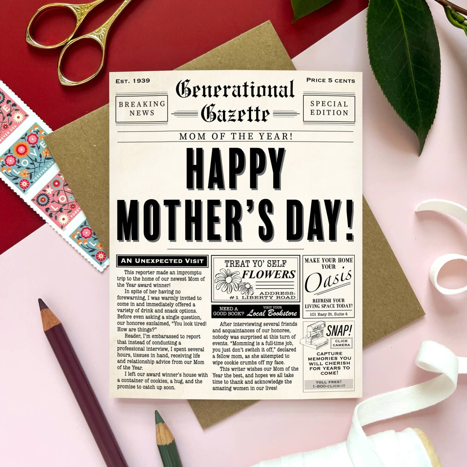 Morgan Swank Studio - Vintage Newspaper Punny Mother's Day Card