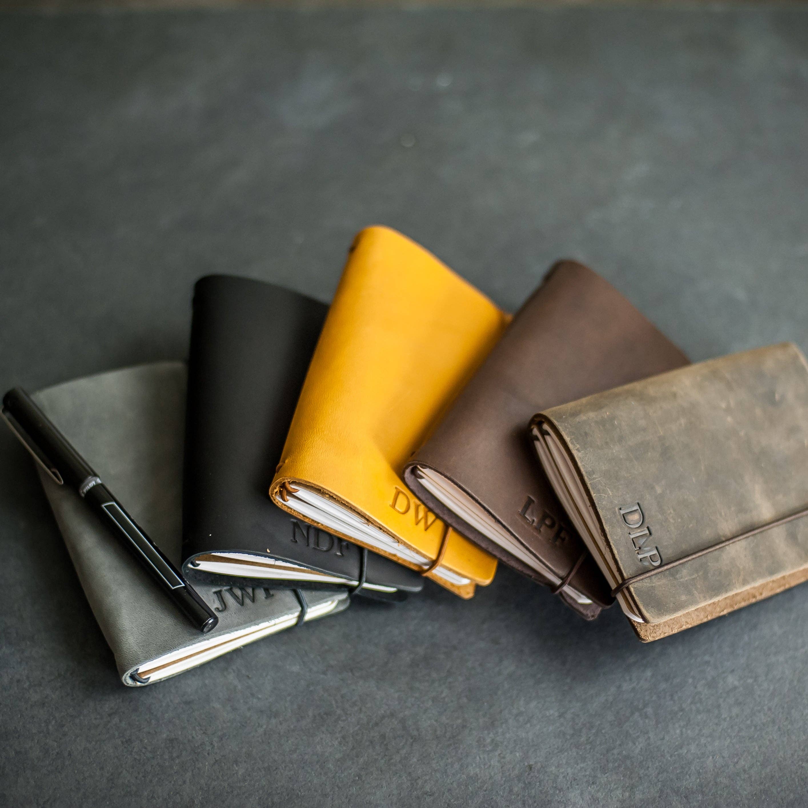 Ox & Pine - Refillable Leather Pocket Journal with Elastic Closure: Dark Brown / Lined Paper