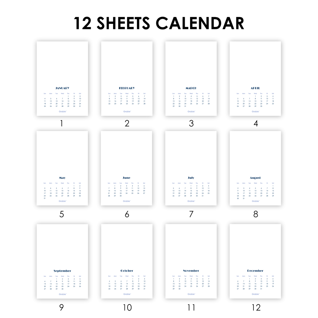 Grabie - 12-Month Watercolor Calendar Set For 2026