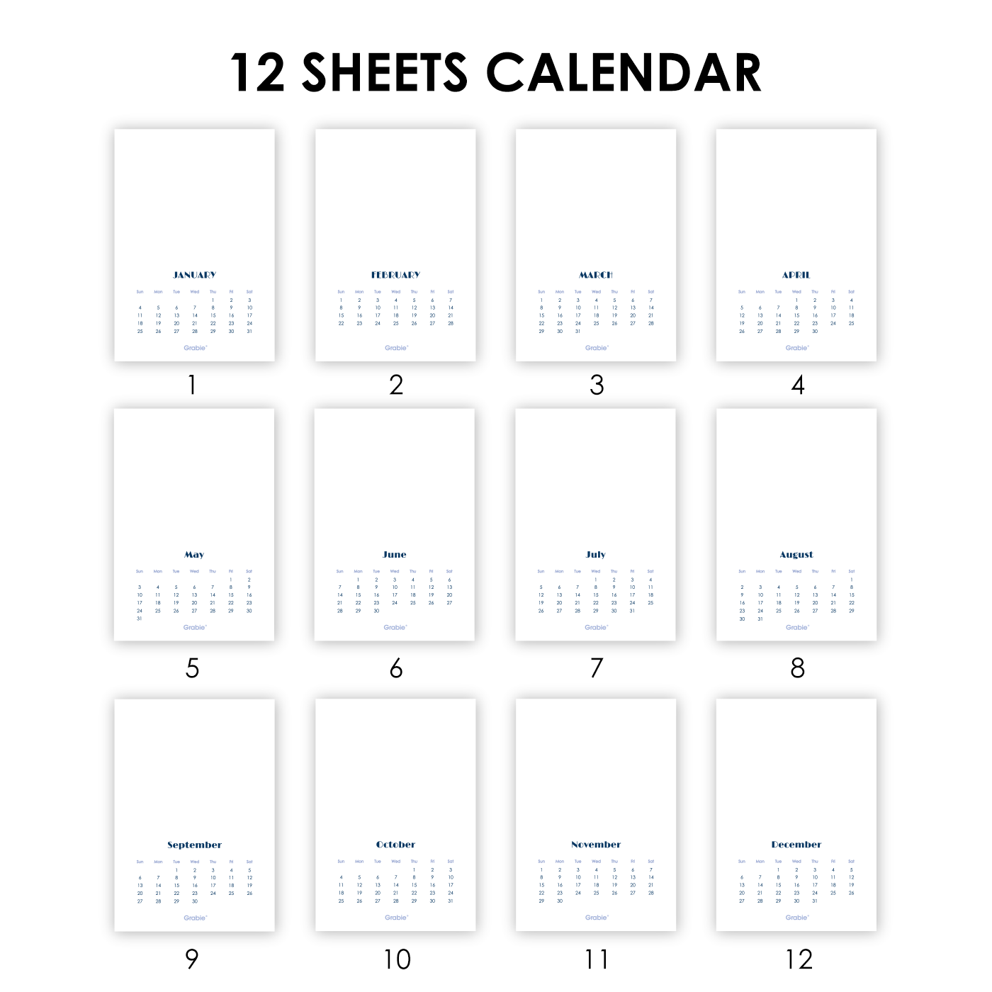 Grabie - 12-Month Watercolor Calendar Set For 2026