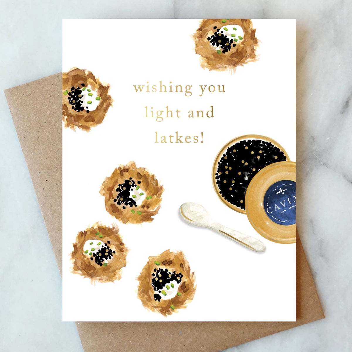 Abigail Jayne Design - Latkes and Caviar Hanukkah Greeting Card | Holiday Card