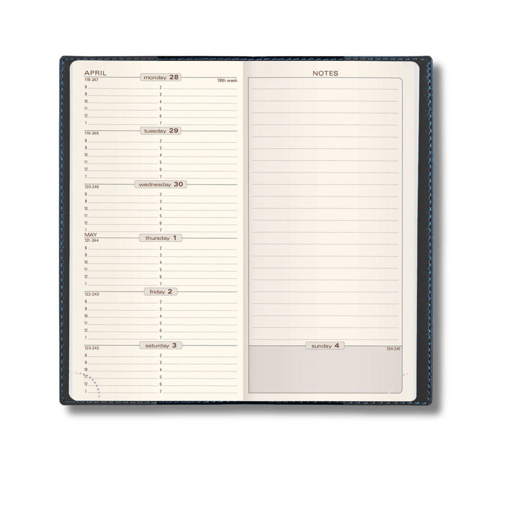 2027 "Space 17" Slim Weekly Planner - Genuine Leather Cover: Black