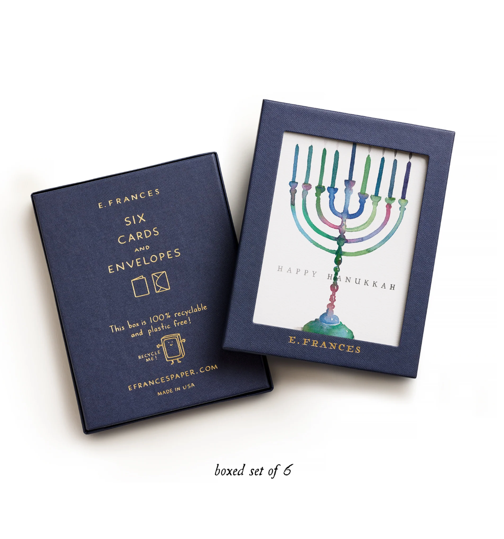 E. Frances Paper - Colorful Menorah Hanukkah Greeting Card Boxed Set, Set of 6: 4.25 X 5.5 INCHES