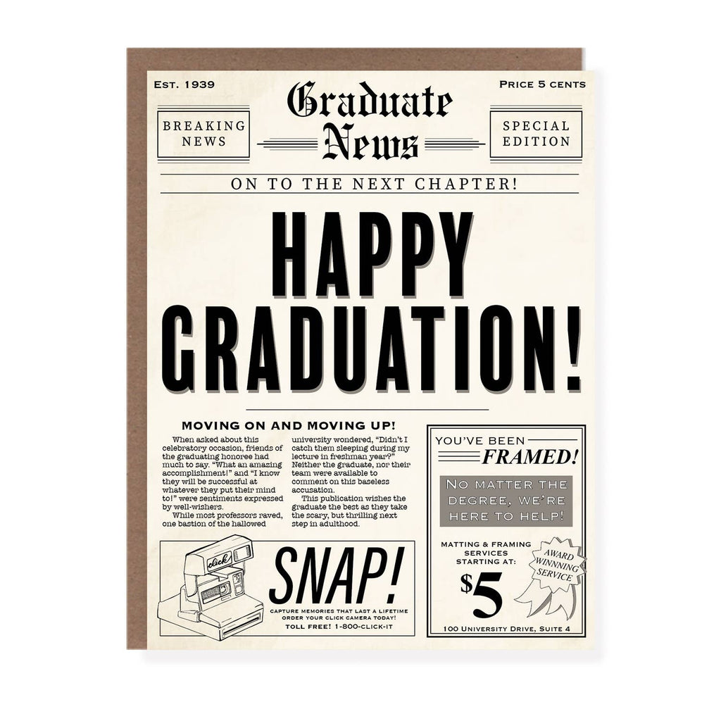 Morgan Swank Studio - Vintage Newspaper Punny Graduation Card