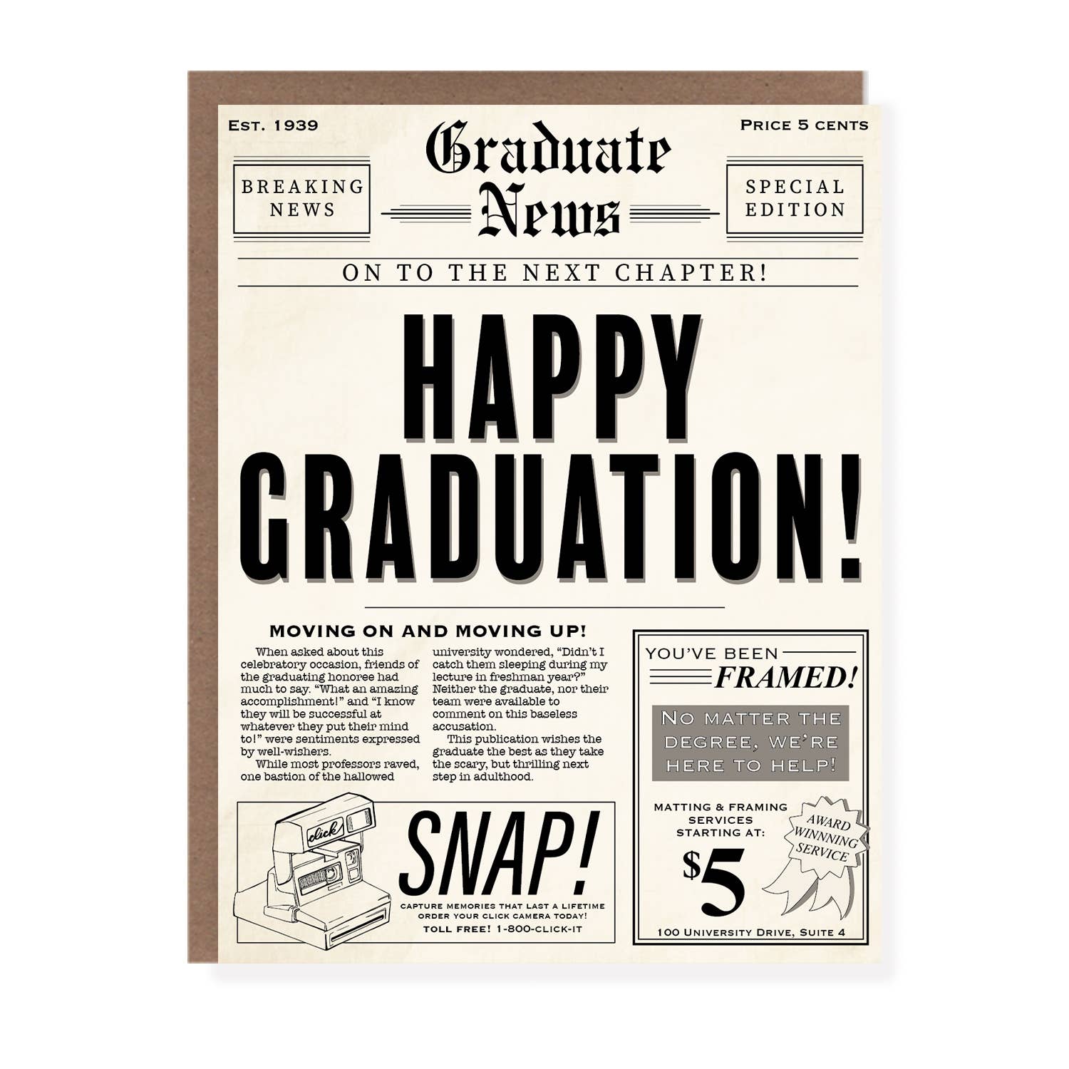 Morgan Swank Studio - Vintage Newspaper Punny Graduation Card