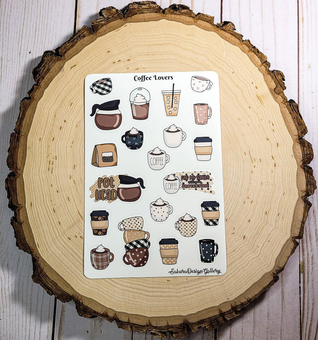 Sakura Design Gallery - Coffee Lovers Sticker Sheet, Coffee Cup Stickers