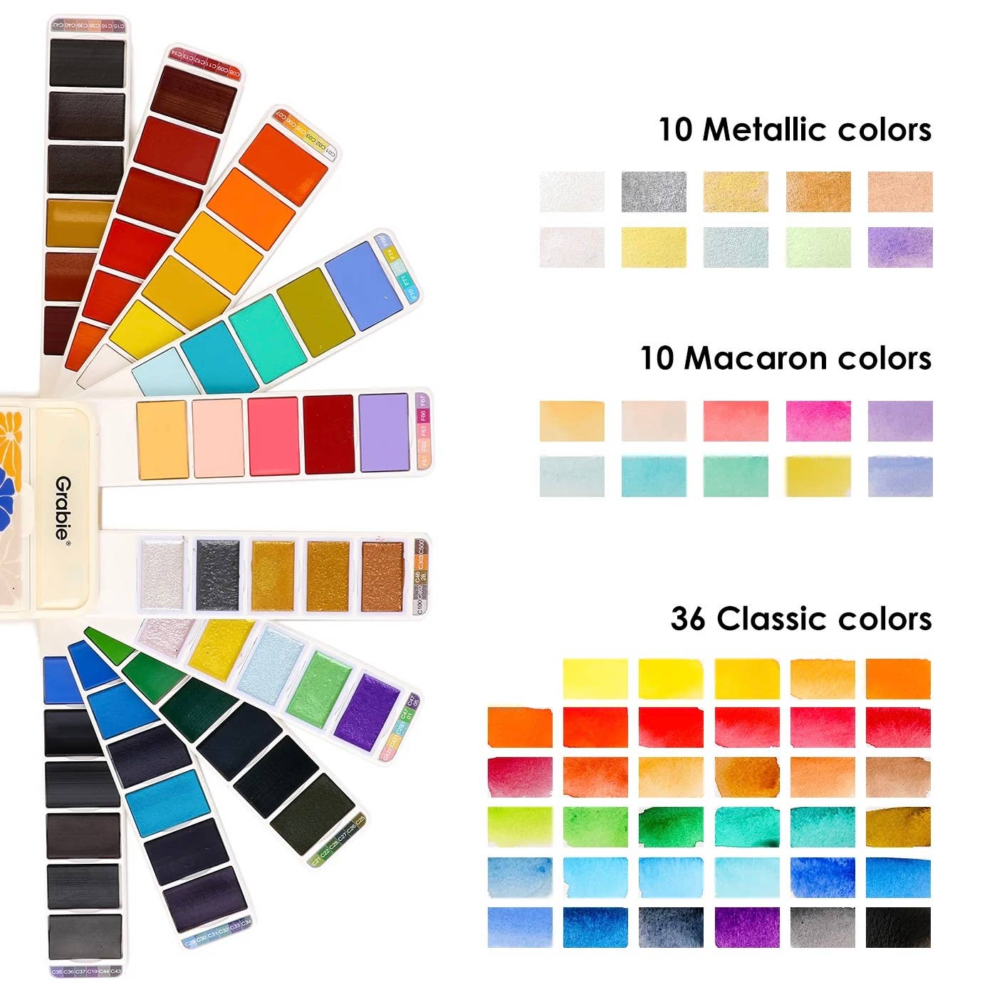 Grabie - Foldable Watercolor Set Of 56 With Water Brush Pen