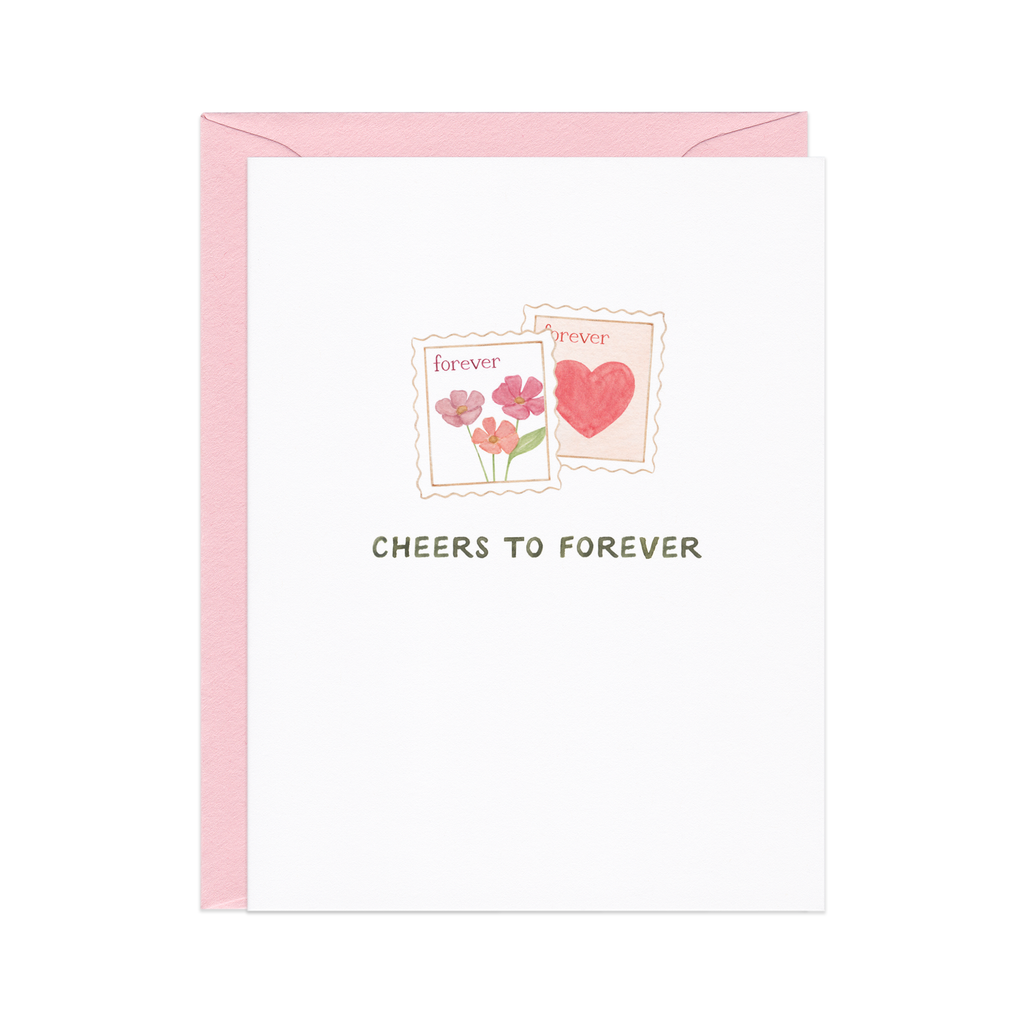Amy Zhang - Cheers To Forever — Snail Mail Stamp Pun Wedding Card