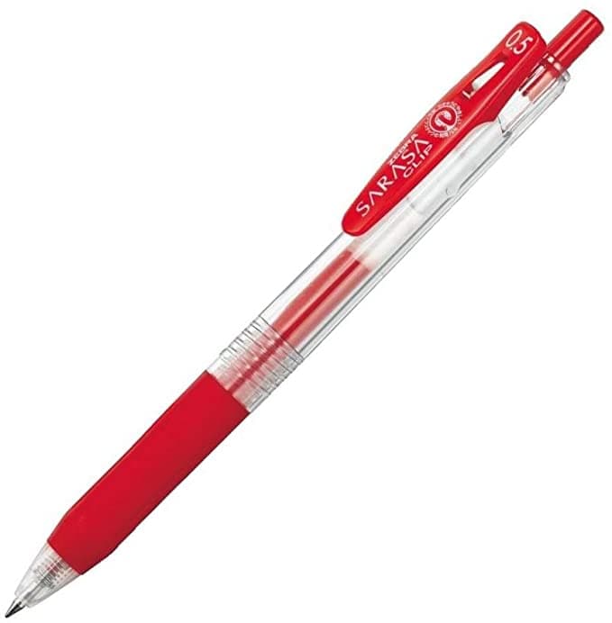 Zebra Sarasa Clip Gel Retractable, Red, 0.5mm Pen