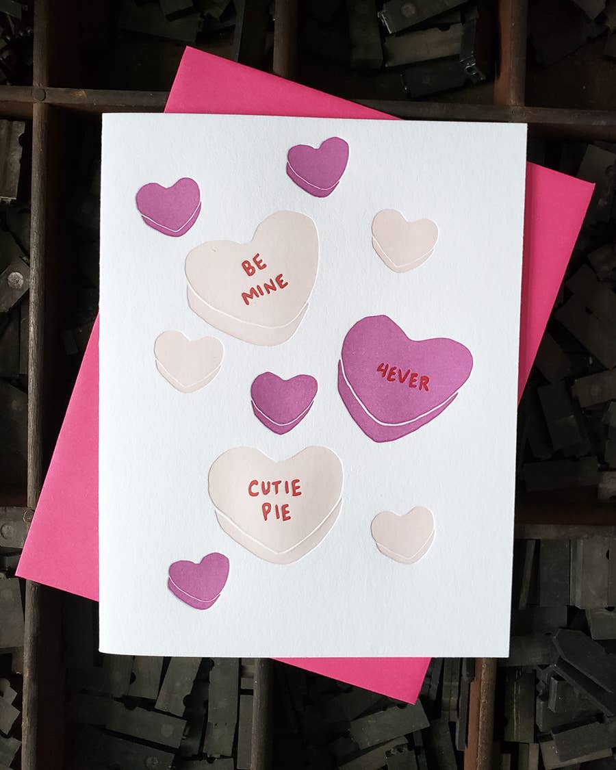 Iron Leaf Press - Candy Hearts Letterpress Greeting Card