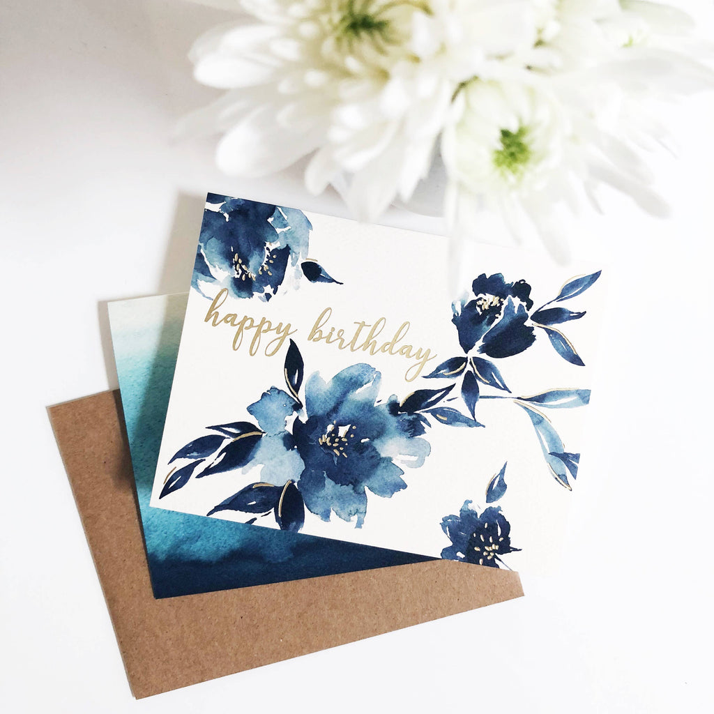 Abigail Jayne Design - Indigo Floral Birthday Greeting Card