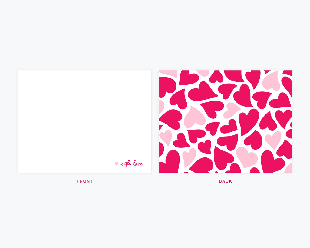 Kreate Paper Co. - Hearts Flat Note Cards, Double Sided, Love Notecards, Notes
