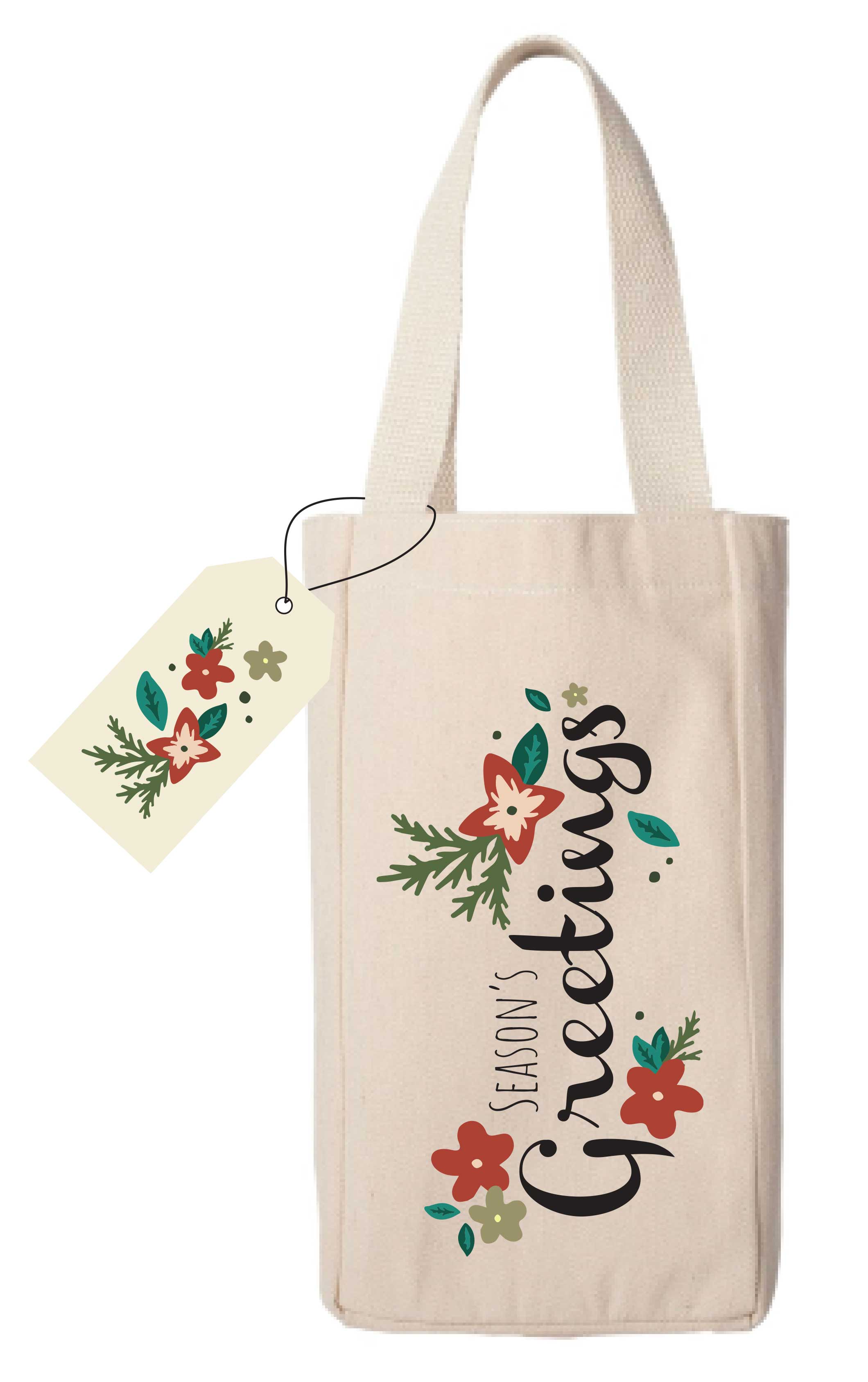 Potluck Press - Season's Greetings Floral Dots Wine Bag