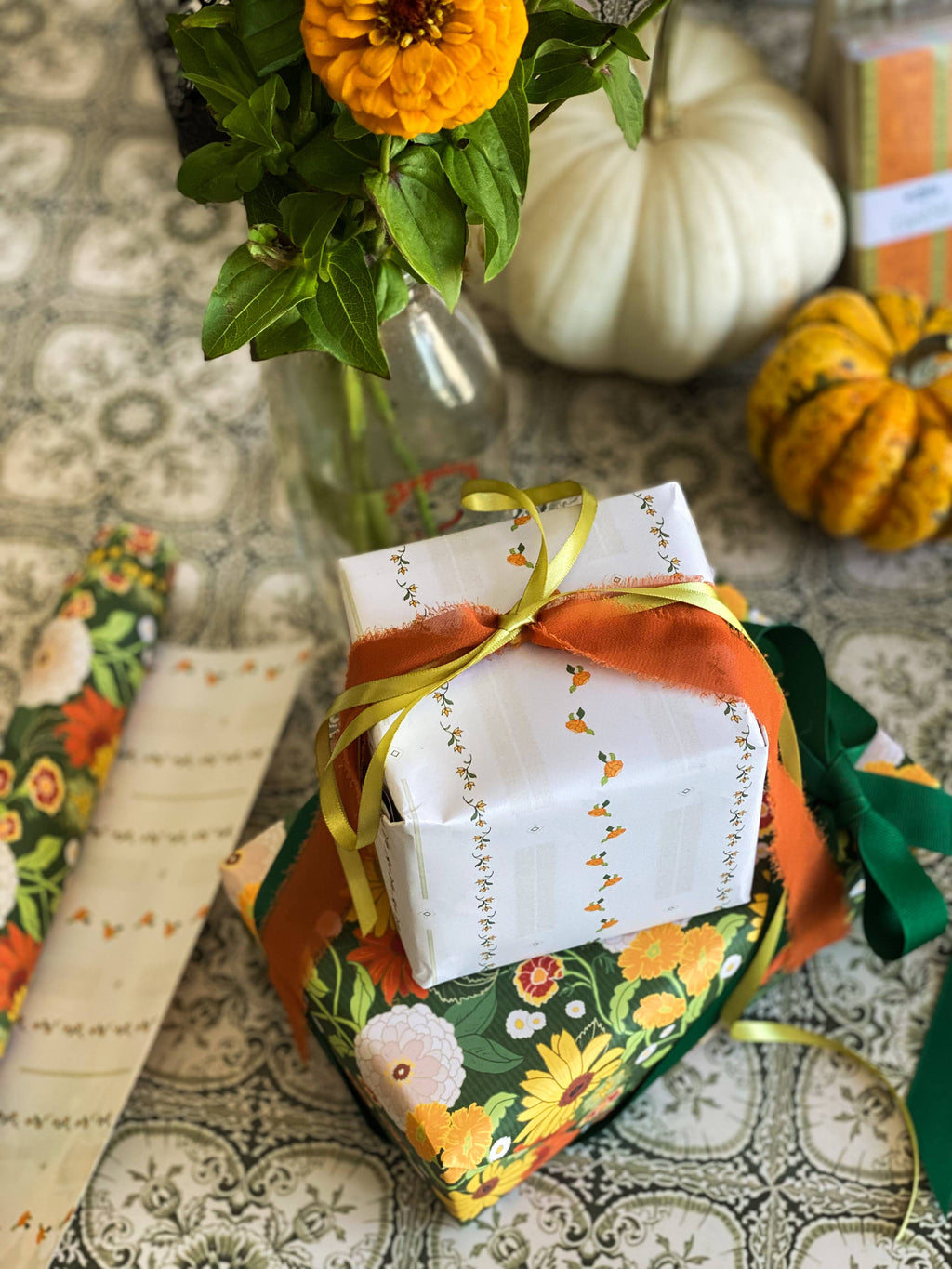 re:mused studio - Autumn Blooms Gift Wrap Sheet – Double Sided: Single Sheets