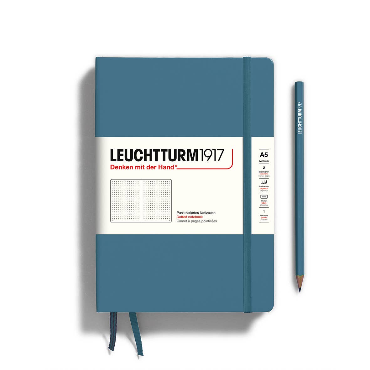 LEUCHTTURM1917 - Notebooks - Medium (A5): Stone Blue / Hardcover / Dotted
