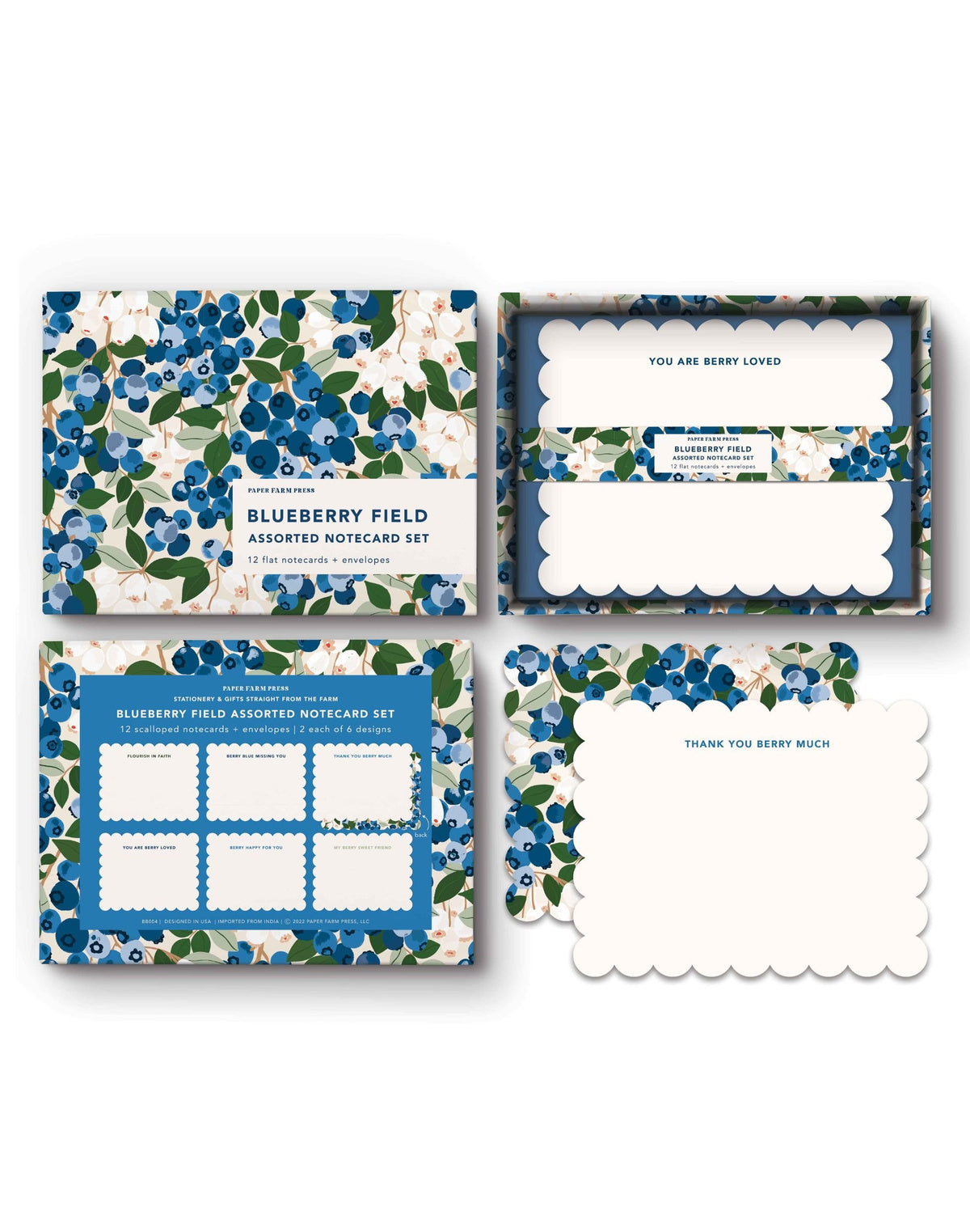 Paper Farm Press, Blueberry Field Assorted  Notecard Set