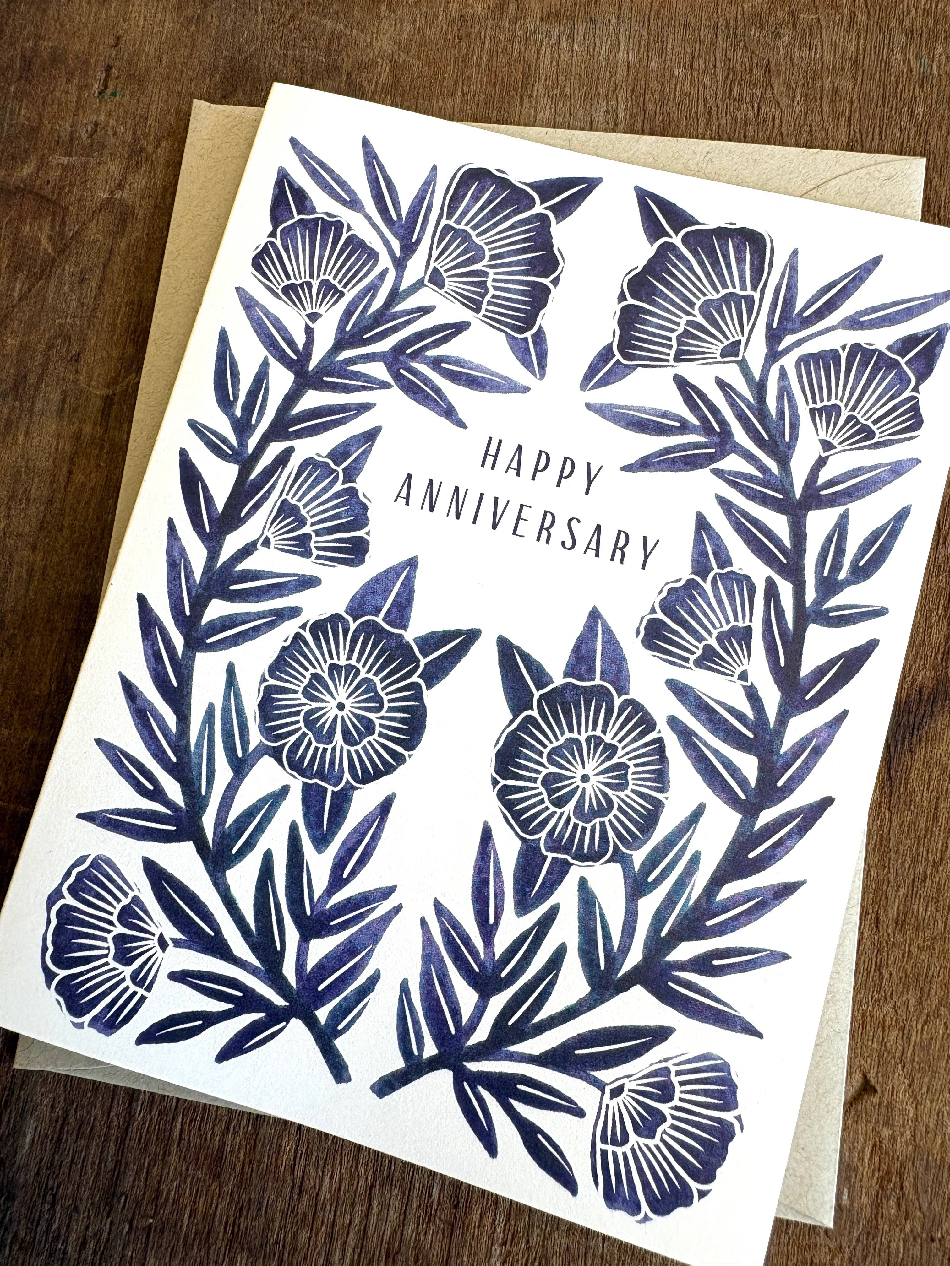 Katharine Watson - "Happy Anniversary" Blue Greeting Card