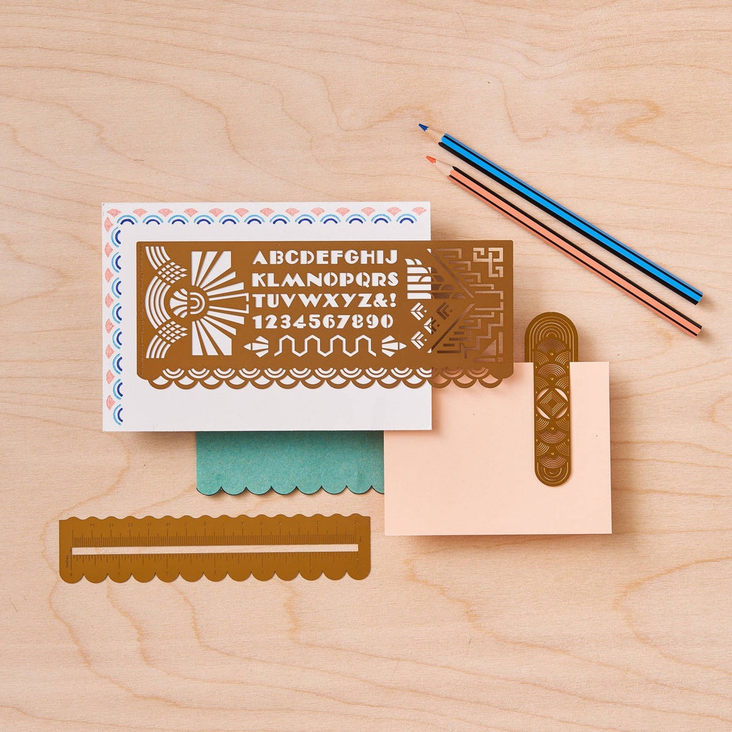 Another Studio - Art Deco Design, Art & Craft drawing Stencil in Brass Metal