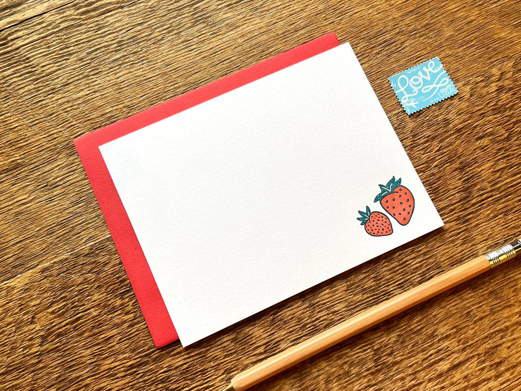 Noteworthy Paper & Press - Strawberries Flat Stationery