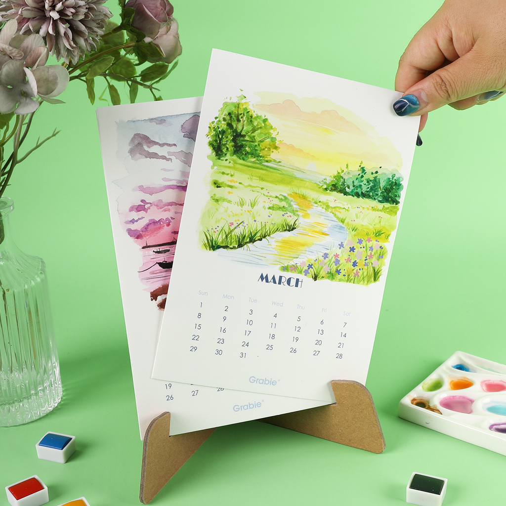 Grabie - 12-Month Watercolor Calendar Set For 2026