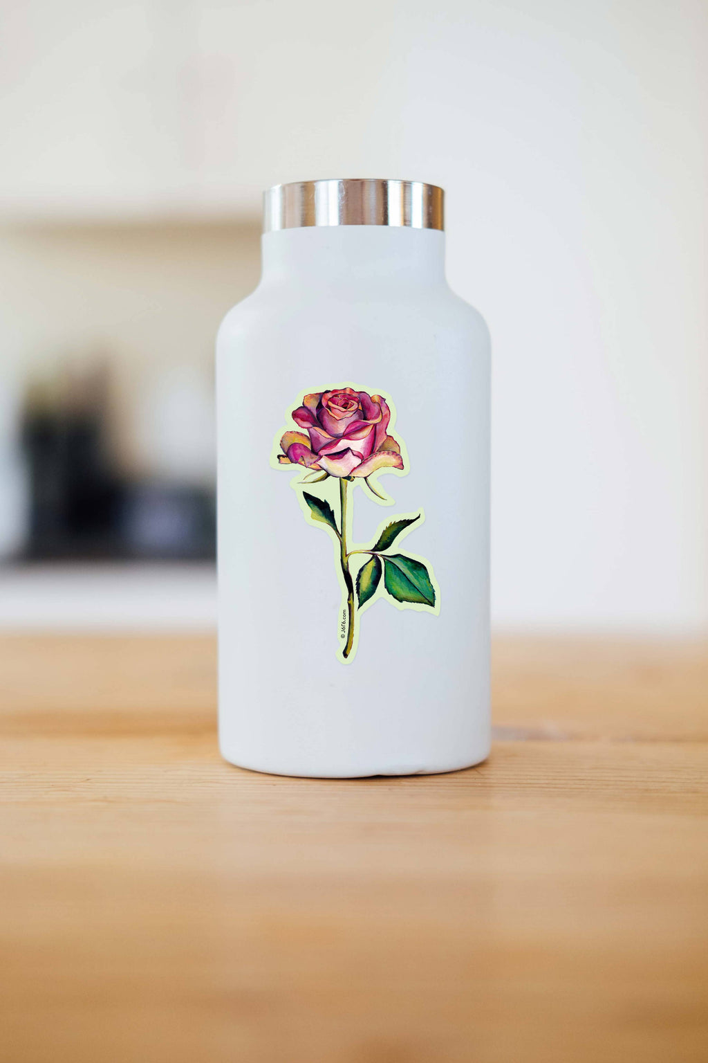 J6R6 - Pink Long Stem Rose Vinyl Sticker