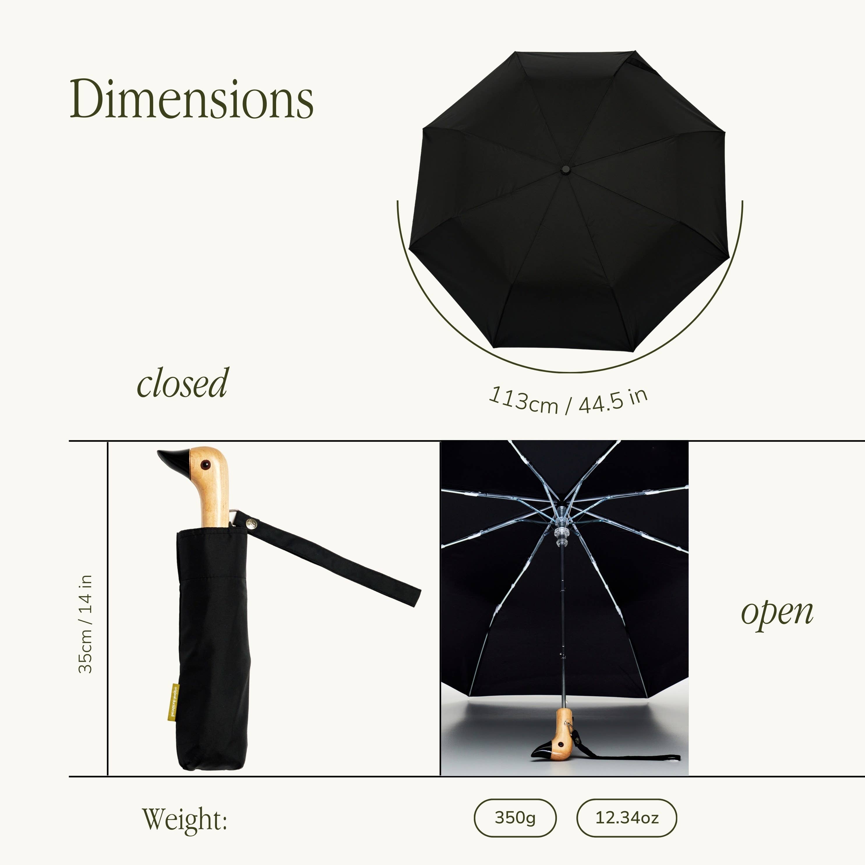 Original Duckhead - Classic Black Compact Eco Friendly Duckhead Umbrella