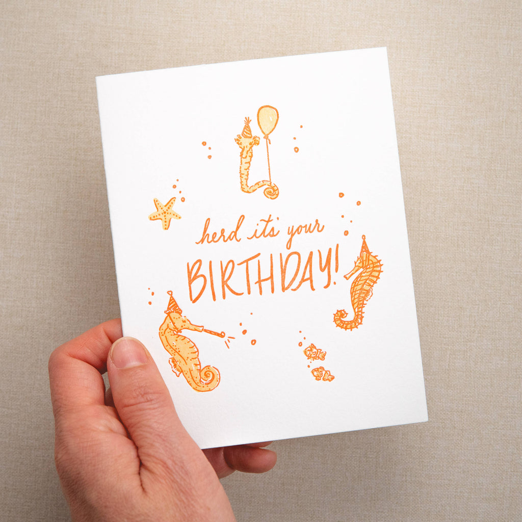 Kindred Letterpress - Seahorses Birthday Card | Letterpress Birthday Card