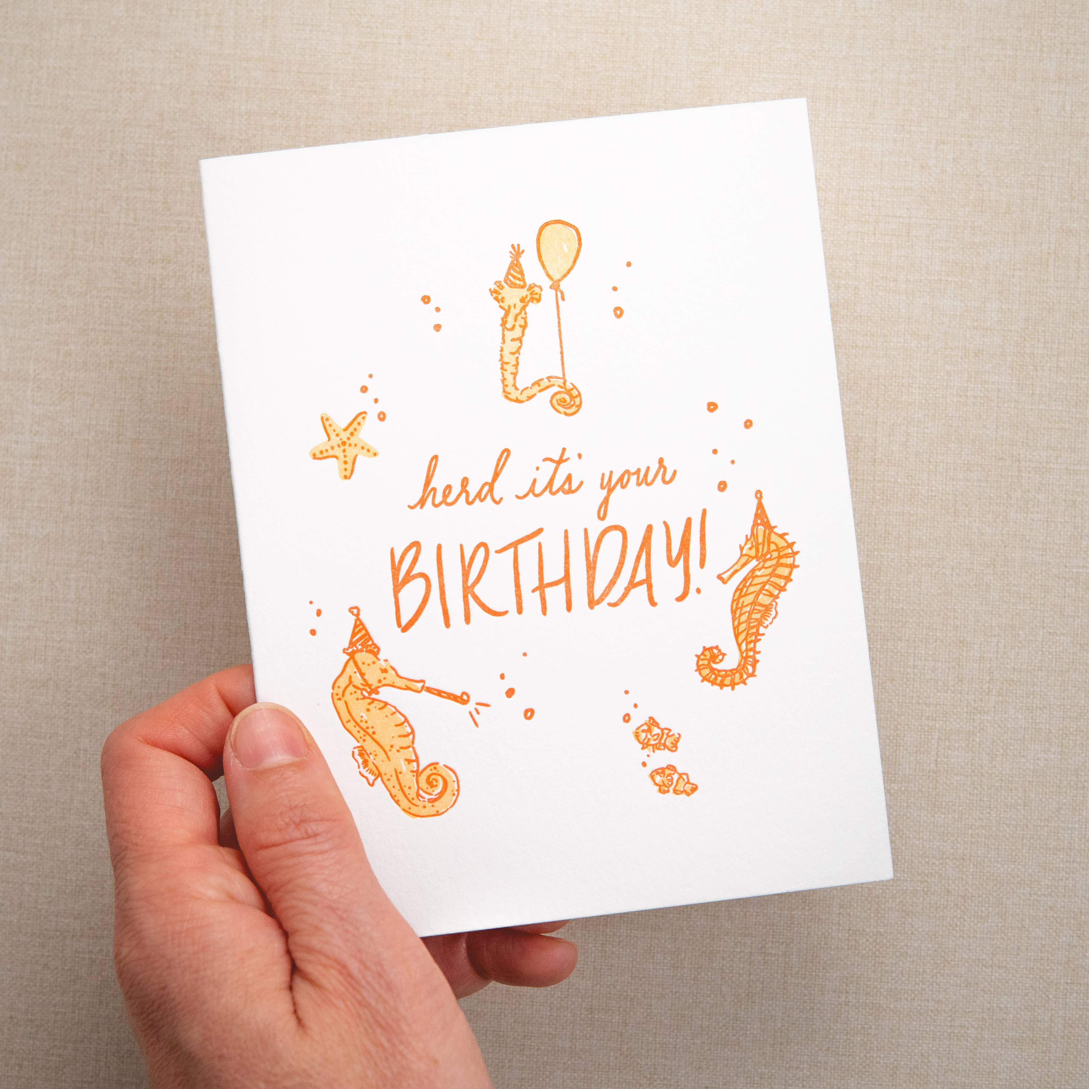 Kindred Letterpress - Seahorses Birthday Card | Letterpress Birthday Card