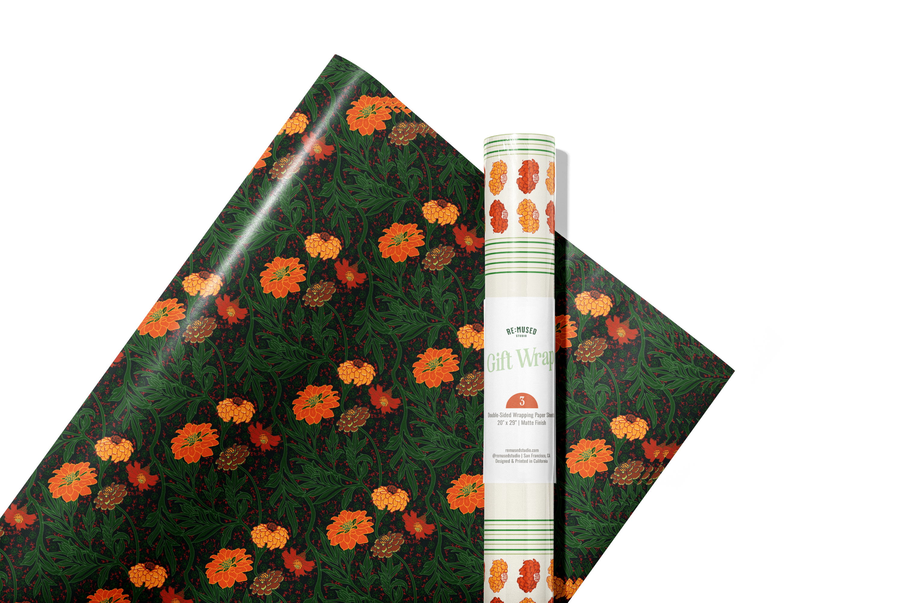 re:mused studio - Zinnia Gift Wrap Sheet – Double Sided: Single Sheets
