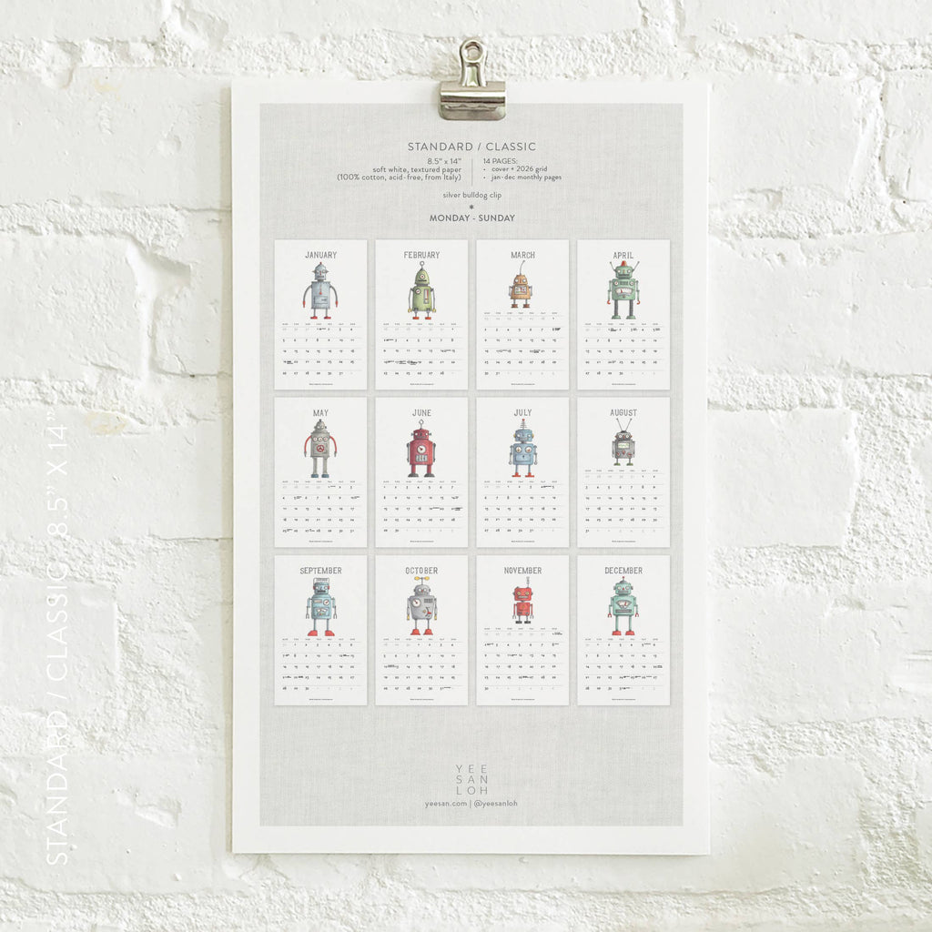 Yeesan Loh - 2026 Calendars: Robots: MON-SUN / Standard/Classic