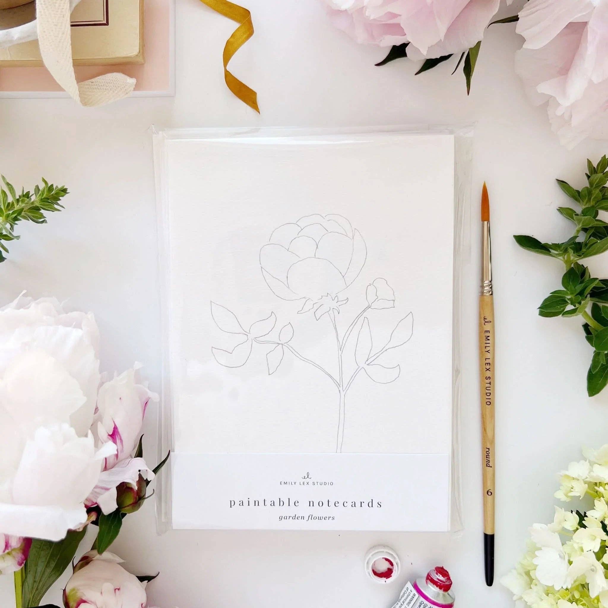 emily lex studio - Garden flowers paintable watercolor notecard set