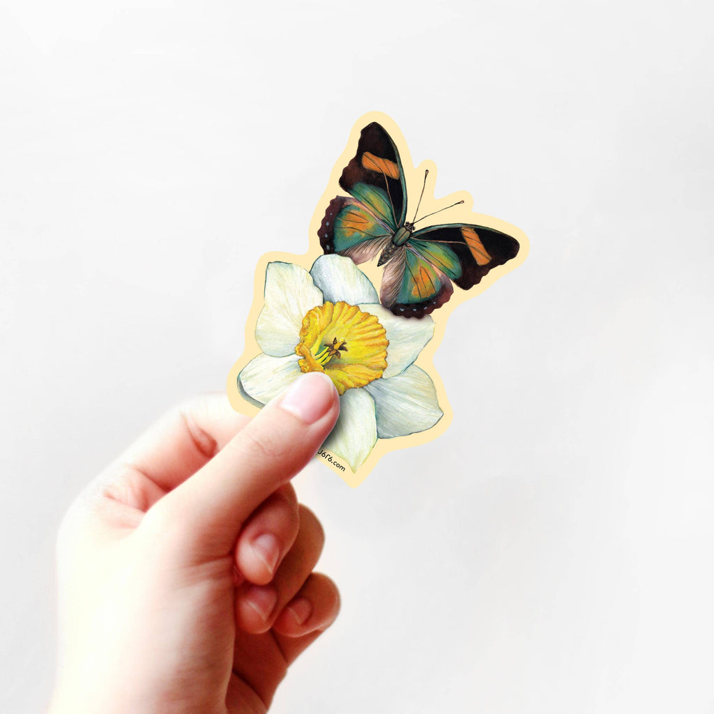J6R6 - Daffodil & Butterfly Vinyl Sticker