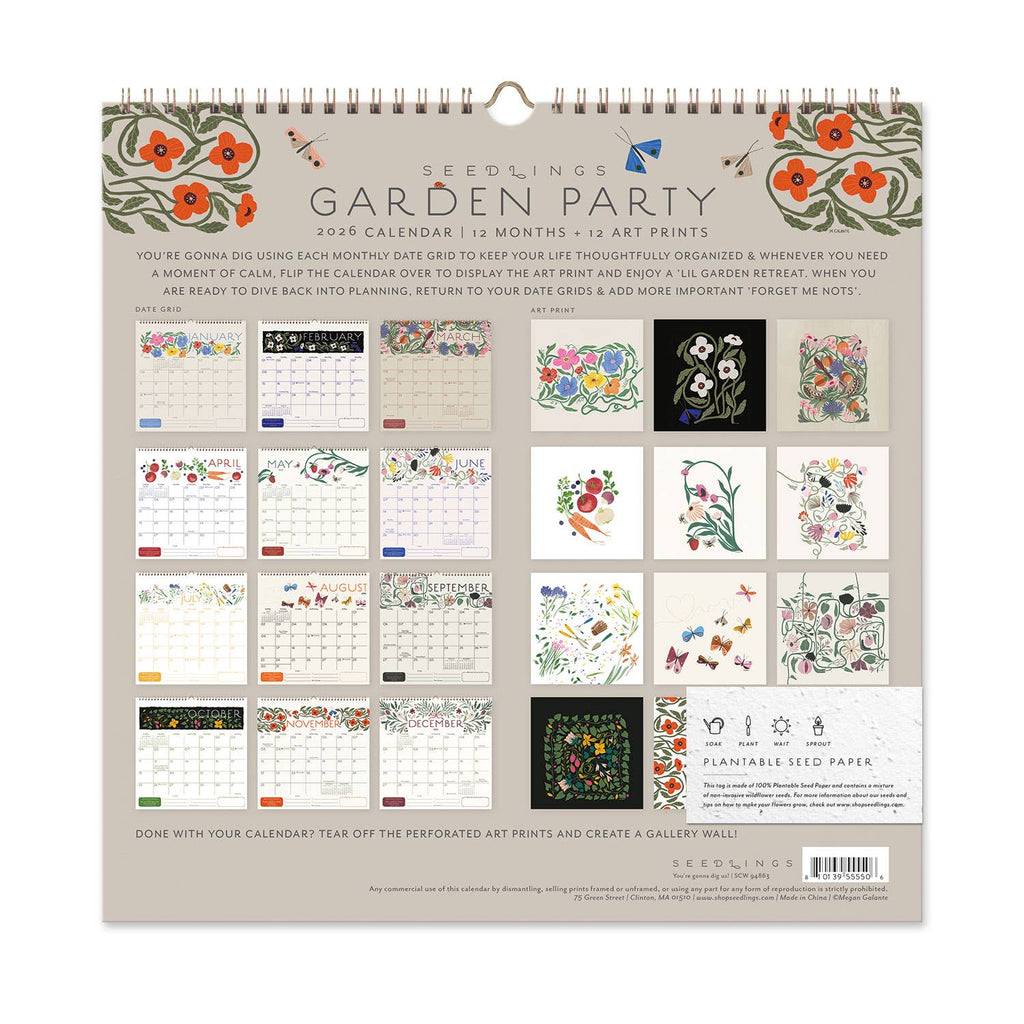 Seedlings - 2026 Seedlings Garden Party 12 Month Classic Grid Calendar