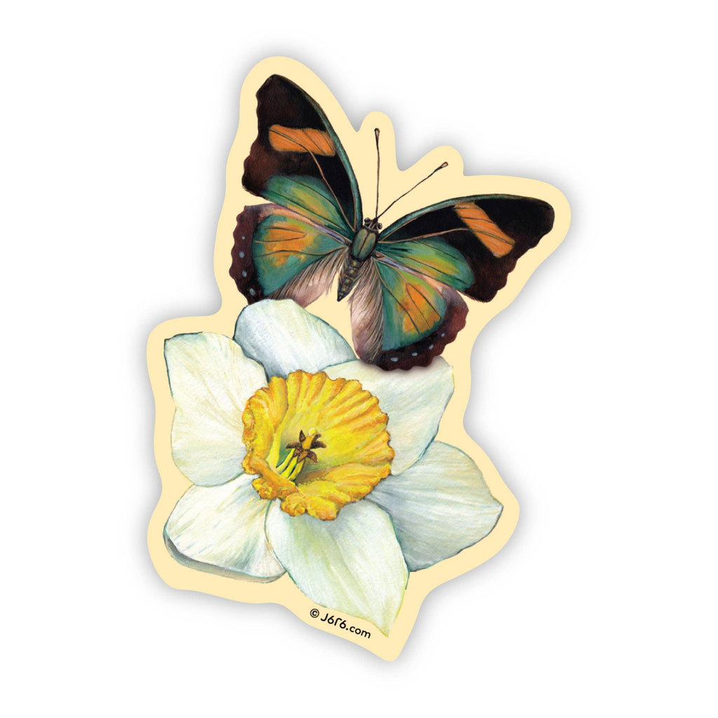 J6R6 - Daffodil & Butterfly Vinyl Sticker
