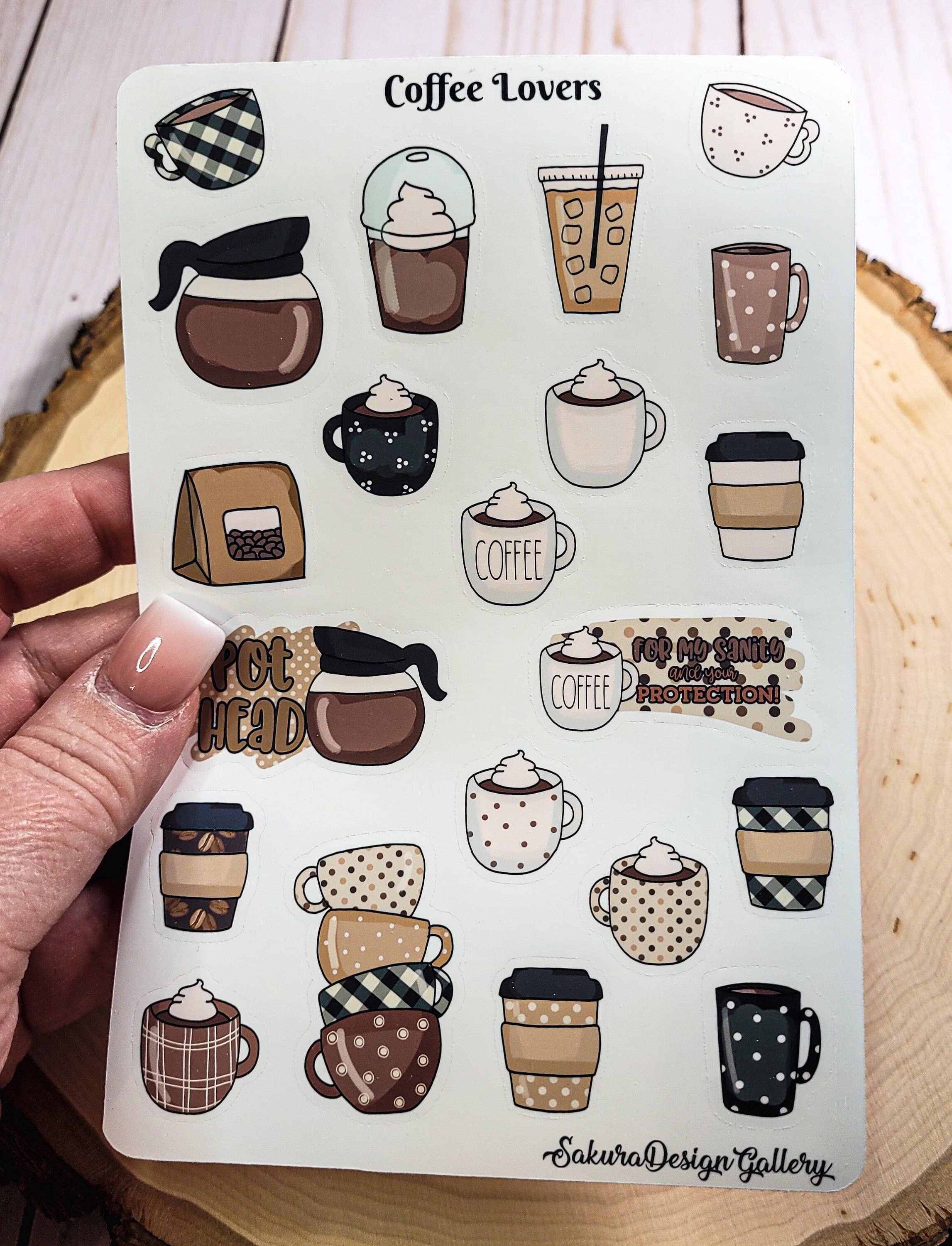 Sakura Design Gallery - Coffee Lovers Sticker Sheet, Coffee Cup Stickers
