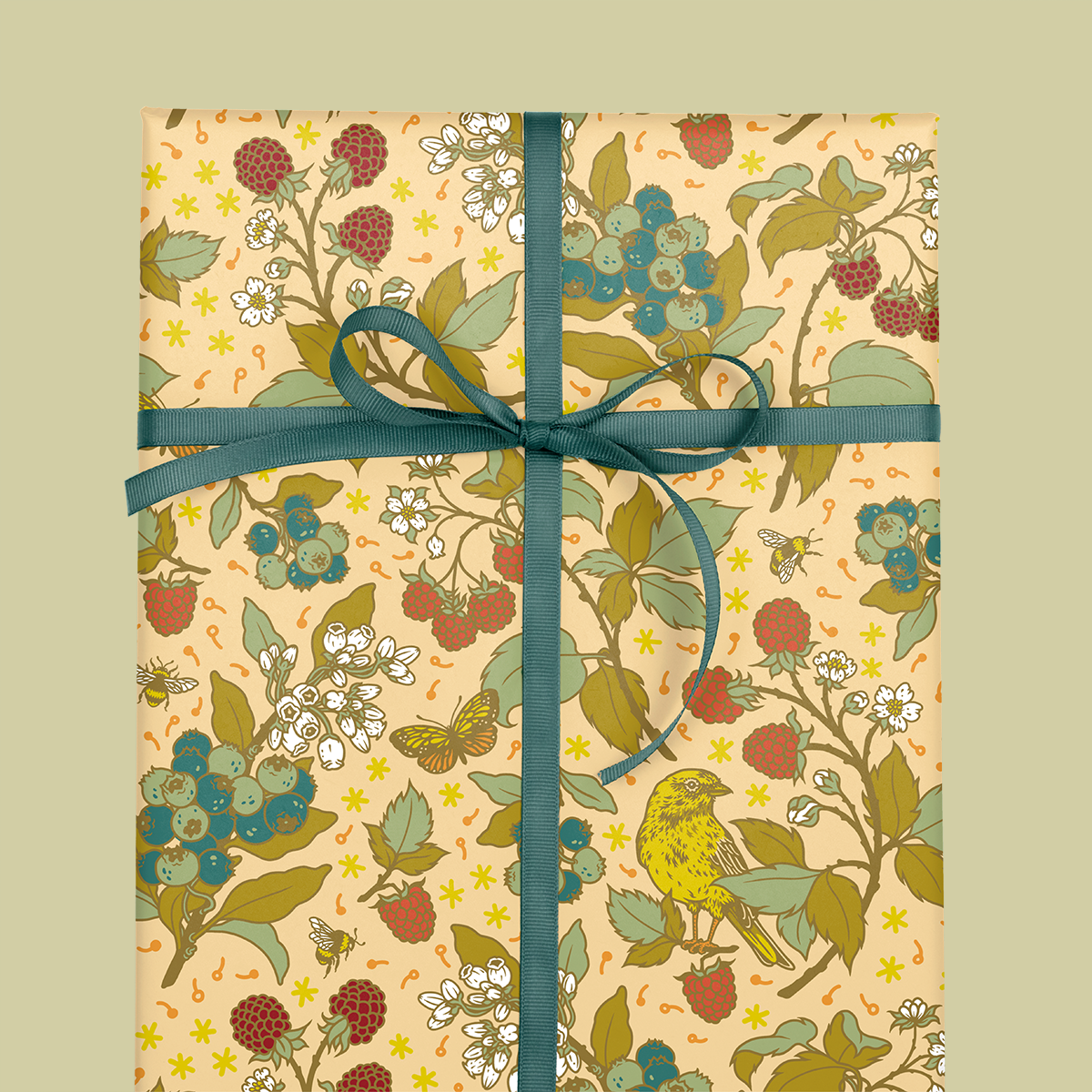 Mustard Beetle - Recyclable Gift Wrap / Wrapping Paper: Berries: Flat/Not Rolled
