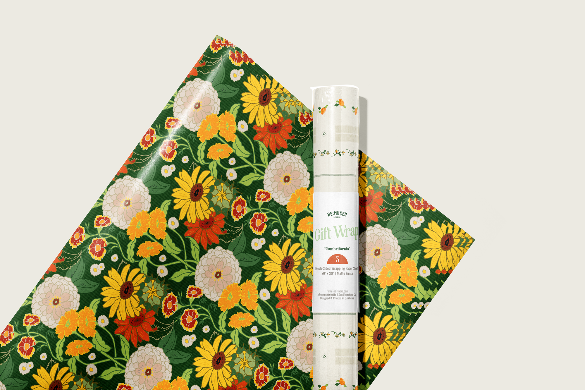 re:mused studio - Autumn Blooms Gift Wrap Sheet – Double Sided: Single Sheets