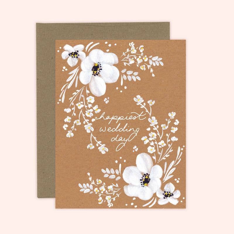 Almeida Illustrations - Kraft Happiest Wedding Day White Floral Card