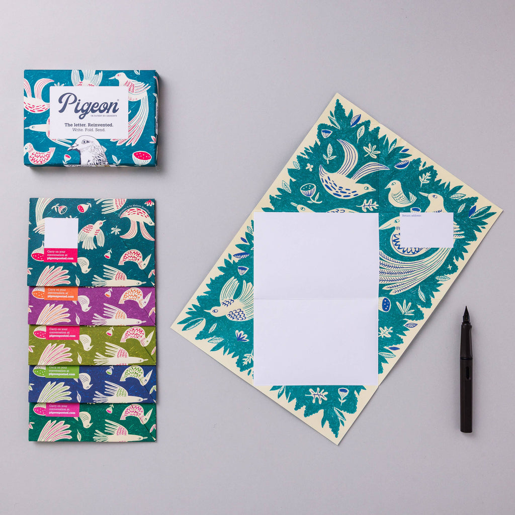 pigeonposted - Fig & Feather Pigeon, Folding Letter Set – Pack of 6 Letters